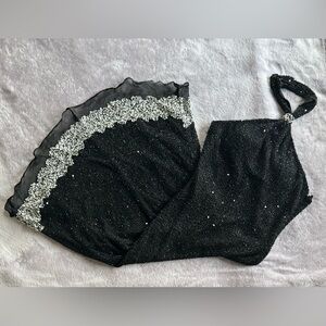 Scala Beaded Silk Black Halter Dress with Silver Accents